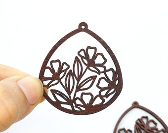 Filigree Flower Wood Charm – Dyed Birch Pendant (42x46mm)  NM2447