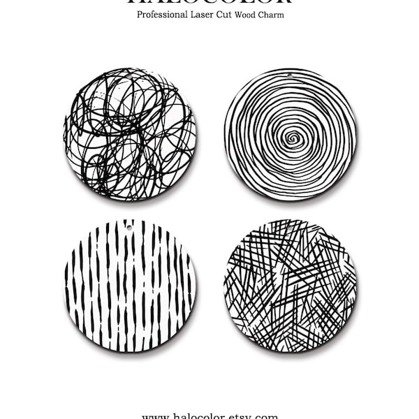 Filigraanhouten bedels – geometrische zwart-witte hangers, set van 2