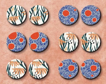 Botanical Flower Birch Wood Cabochons – Filigree Charms, Ear Studs  LPC-1267