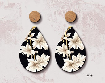 Light Weight Printed Laser Cut Wood charm - 2 PCS Filigree Flower Leaf Boho Geometric Wood Charm /Wooden Pendant /Embellishments/ MS5-53