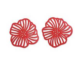 Dyeing Series - 6 Pcs 45 x 45 mm Variety of Colors Filigree Flower Wood Dangle/ Wooden Charm/Pendant NM1903