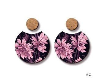 Print Series - 2 PCS 35mm Filigree Flower Pattern Wood Charm / Wooden  Dangle/ Pendant /Embellishments /  Light weight /MS12-166