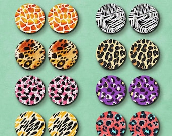 Animal Print Wood Cabochons – Birch Plywood Charms, Ear Studs  LPC-1169