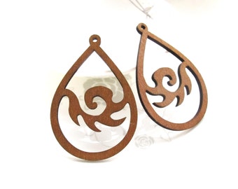 Dyeing Series - 6 PCS 40x 60 mm Filigree Variety of Colors Tear Shape Fire Wood Dangle/ Wood Charm/Pendant NM56