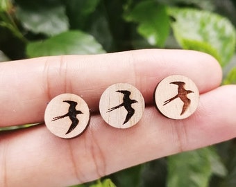 Engrave Series - Verscheidenheid van hout laser gesneden mini vogel hout cabochons oorknop hout DIY oorbel sieraden benodigdheden - 4 stuks - EC30