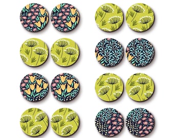 Colorful Dandelion Birch Wood Cabochons – Filigree Flower Charms   LPC-991