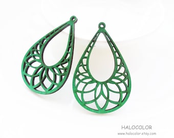 Dyeing Series - 36 x  56mm Variety of Colors Filigree Tear Shape Geometry Wood Dangle/ Wooden Charm/Pendant NM448