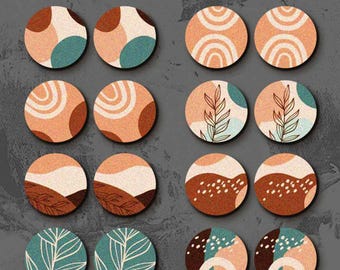 Little Color Wood Cabochons - Filigree Geometric Abstract Boho Colorful Wood Cab / 12mm /16mm/20mm/25mm / For Ear Stud/ LPC-1244
