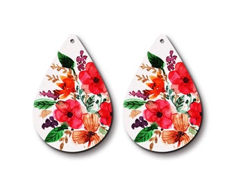 Print Series - 2 Pcs Filigree Flower And Leaf Pattern TearDrop Wood Charm / Wooden  Dangle/ Pendant /Embellishments/Fit For Earring T-272