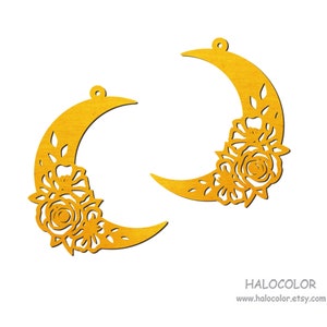 NEW! - Dyeing Series - 42 x  52 mm Variety of Colors Filigree Mystic Moon Wood Dangle/ Wooden Charm/Pendant NM1751