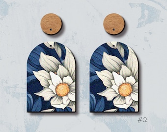 Filigree Flower Wood Charms – Printed Laser Cut Birch Plywood, Contemporary Dangle (2 PCS)  MS10-77