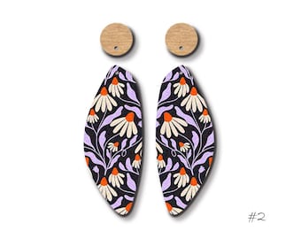 Filigree Floral Wood Charm Pendants – Boho Earrings (21x55mm)   CP62-43