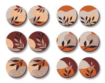 Filigree Leaf Birch Wood Cabochons - Boho Ear Studs (12-25mm)