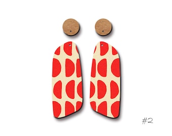 Printed Birch Wood Charm – Polka Dot Filigree Boho Pendants (2 PCS)   DC-69