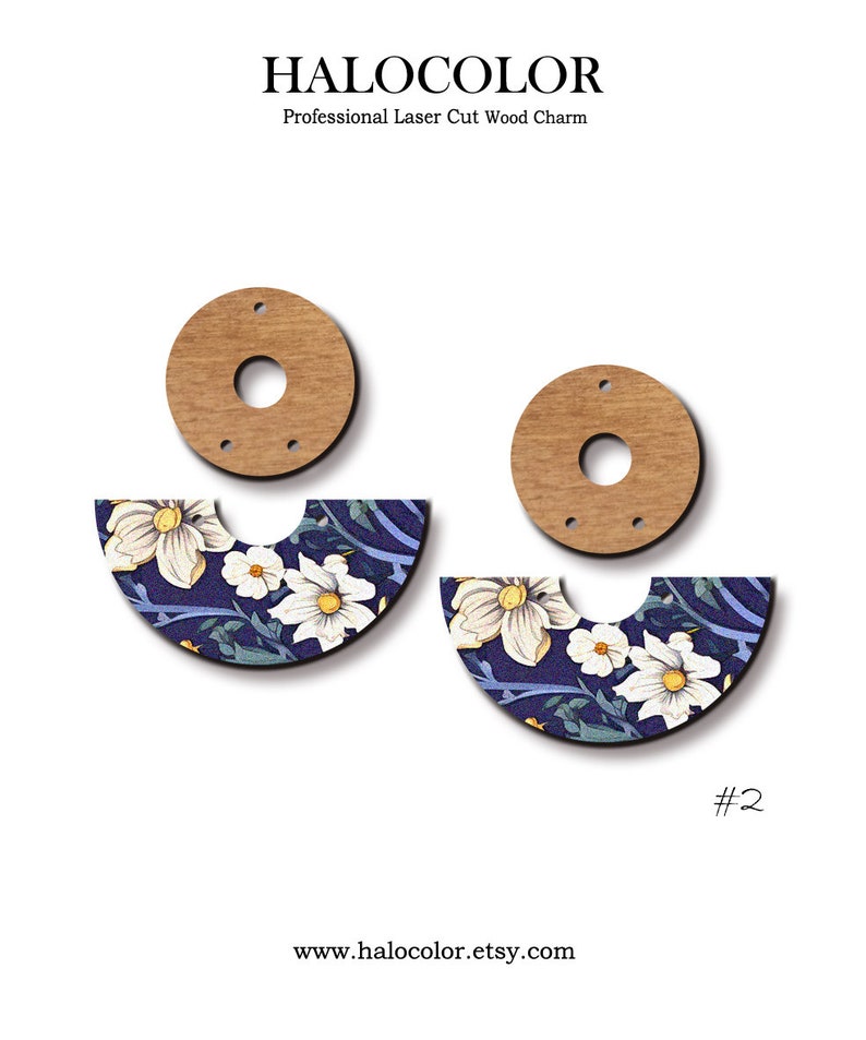 Printed Laser Cut Wood charm Filigree Flower Geometric Wood Charm /Wooden Dangle/Pendant /Embellishments/ MS14-16 #2