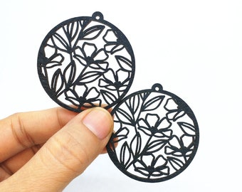 NEW! - Dyeing Series - 6 Pcs 45 x 48 mm Variety of Colors Filigree Boho Lace Flower Wood Dangle/ Wooden Charm/Pendant NM2456