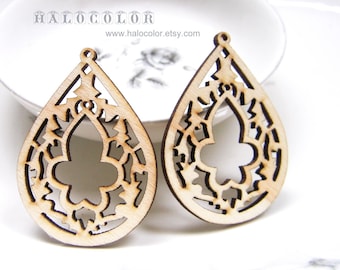 Dyeing Series - 6 Pcs 35x48 mm Pretty Variety of Colors  Lotus Flower Wooden Charm/Pendant MH076