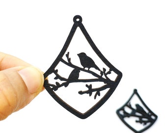 NEW! - Dyeing Series - 6 Pcs 42 x 53 mm Variety of Colors Filigree Bird And Branch Boho Wood Dangle/ Wooden Charm/Pendant NM2346