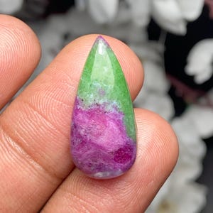 Natural Ruby Zoisite Cabochon, Pear Gemstone For Jewelry, 18 CTS, 25x12x5mm, Code (A8491)