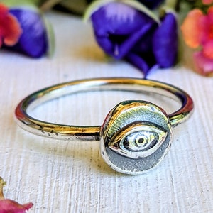 Hand Forged Tiny Eye Ring, Recycled Sterling Silver, Unique Jewelry