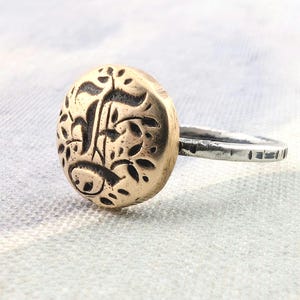 Letter E Monogram Ring, Handmade Brass and Sterling Silver, Size  7