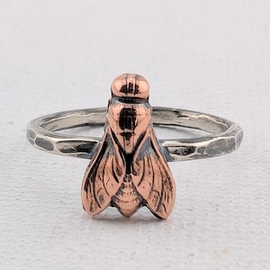 Handmade Copper and Sterling Silver Fly Ring