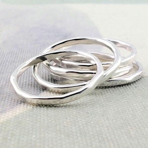 Handmade Sterling Silver Stacking Ring, One 14 gauge Hammered Band, Wear Alone or Stacked