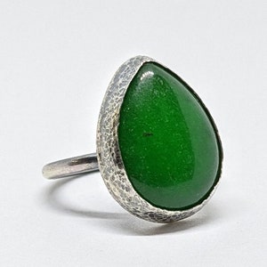 Rustic Sterling Silver Ring: Handmade Malaysian Jade Gemstone