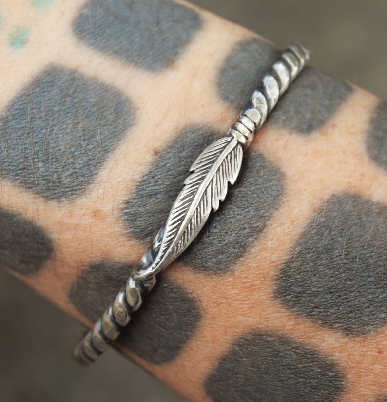 Sterling Silver Feather Cuff Bracelet Gift for Her Twisted Etsy