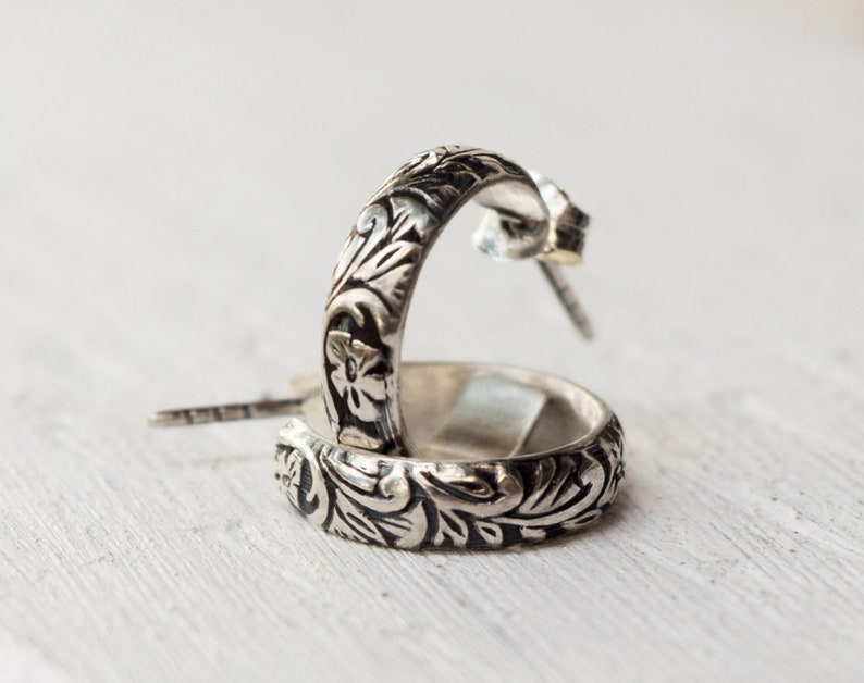 Custom Made Sterling Silver Small Floral Hoop Earrings