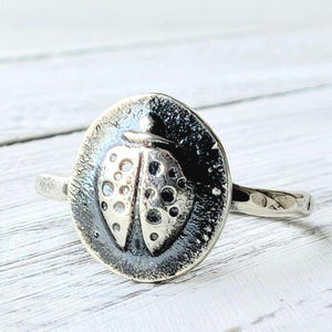 Sterling silver ladybug stacking ring or earrings, handmade metalwork jewelry