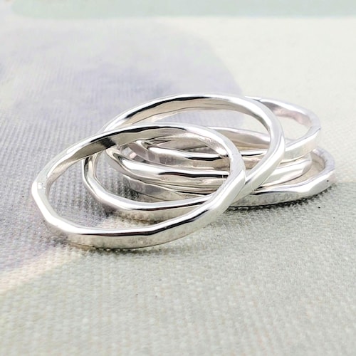 Handmade Sterling Silver Stacking Ring, One 14 gauge Hammered Band, Wear Alone or Stacked