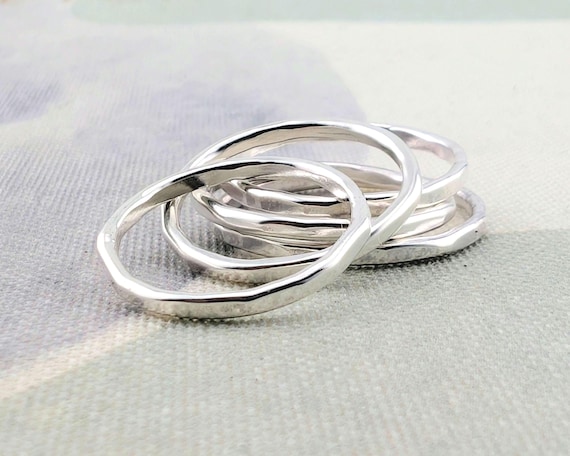 Handmade Sterling Silver Stacking Ring, One 14 gauge Hammered Band, Wear Alone or Stacked