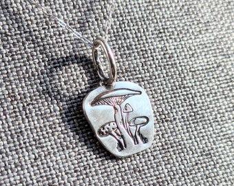 Sterling silver hand stamped and hand sawn mushroom pendant, ready to ship