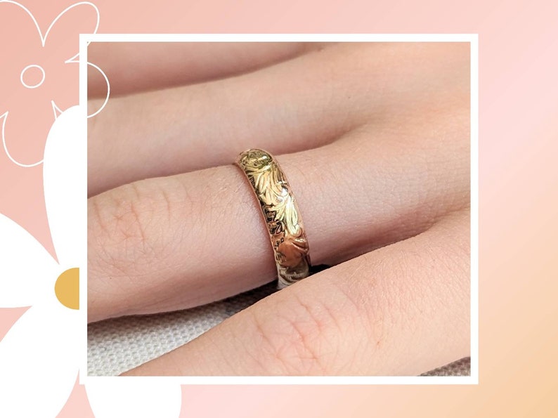 Hawaiian Heirloom Style Gold Floral Wedding Band or Stacking Ring Feminine and Elegant image 3