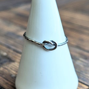 Thin sterling silver handmade knot ring, 18 gauge hand tied knot, handmade jewelry, mothers day gift