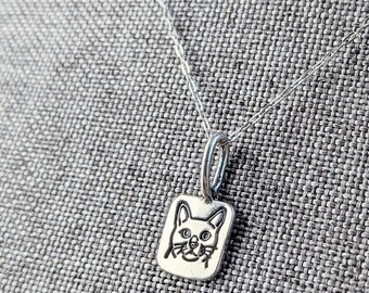 Sterling silver hand stamped and hand sawn cat pendant, ready to ship