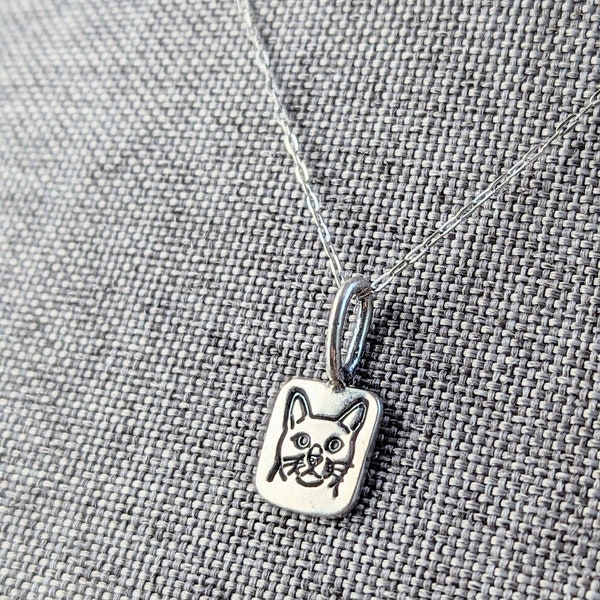 Sterling silver hand stamped and hand sawn cat pendant, ready to ship