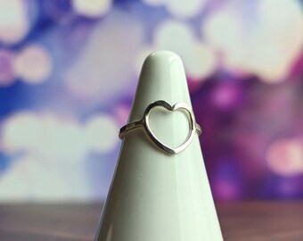 Sterling Silver Open Heart Ring, Handmade with a Hammered Band, Made to Order, Mothers Day Gift