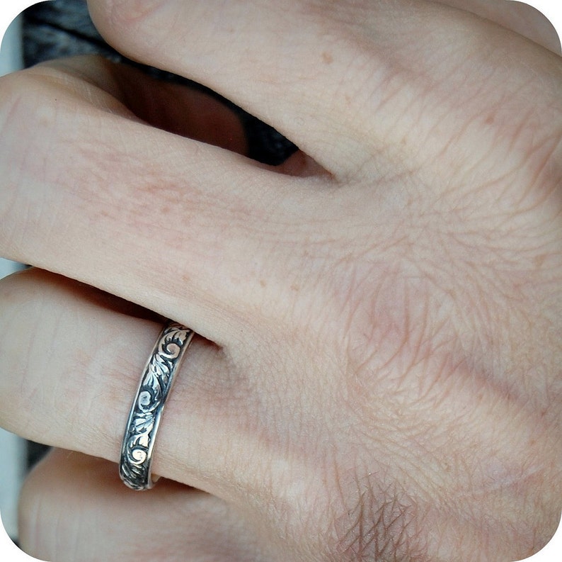 Sterling Silver Floral Wedding Band Handcrafted Metalwork Etsy