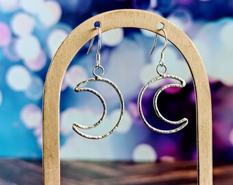 Sterling Silver Hammered Crescent Moon Earrings, Handmade Jewelry, Moon Phase Jewelry