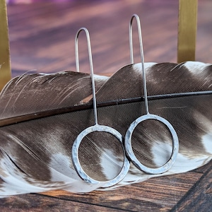 Modern sterling silver circle earrings, handcrafted metalwork jewelry