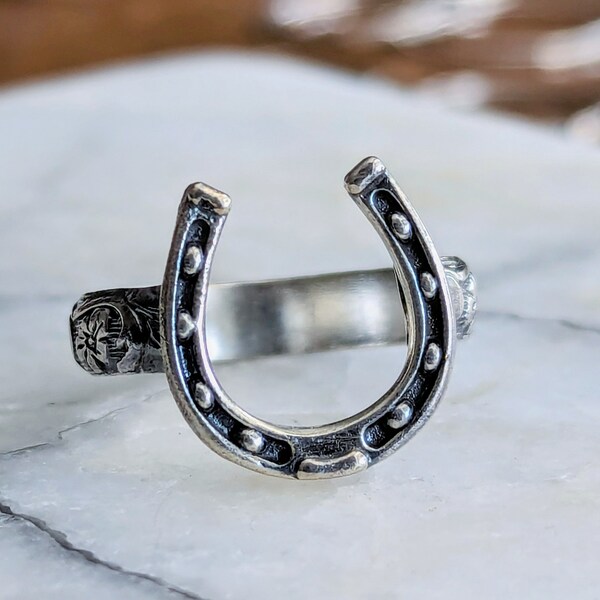 Sterling Silver Lucky Horseshoe Ring, Gift For Farrier or Equestrian, Handmade to Order in Your Size