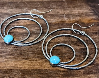 Sterling silver and turquoise geometric circle earrings