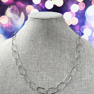 Oxidized Sterling Silver Hammered Link Chain Necklace, 24 Inch