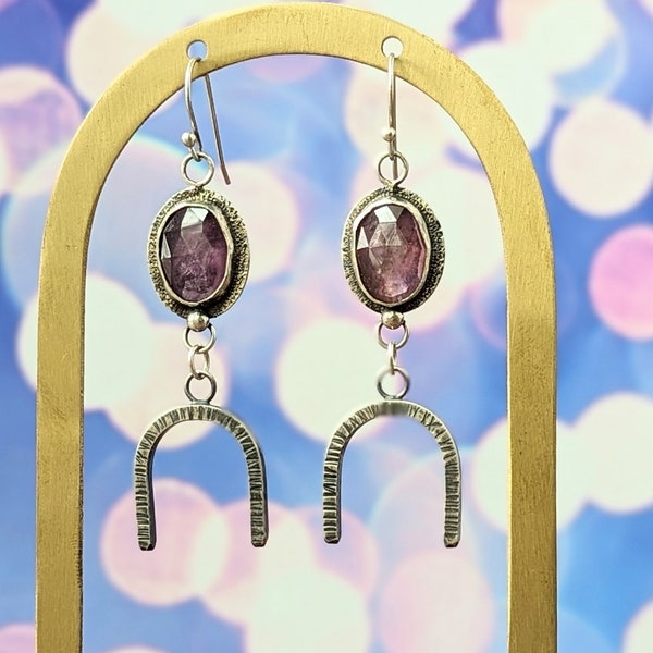 Sterling silver and pink sapphire earrings, one of a kind