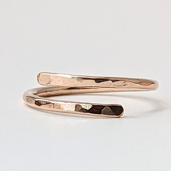 Hammered Rose Gold Fill Adjustable Wrap Ring, Bypass Ring