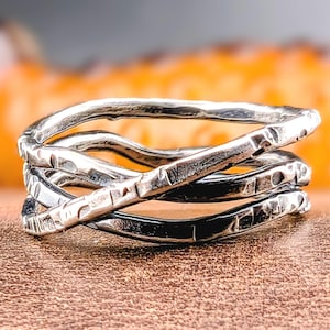 Sterling Silver Triple Wrap Textured Ring, Handcrafted Jewelry