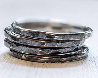 Rustic Darkened 925 Sterling Silver Stacking Ring, Ready to Ship