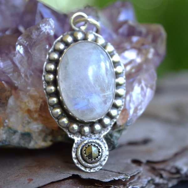 Sterling Silver Moonstone Pendant, One of a Kind, Winter Jewelry